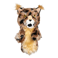 A bobcat-shaped golf club head cover.