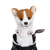 Golf club headcover shaped like a plush Corgi dog.