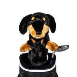 Golf club headcover shaped like a plush Daschshund dog.
