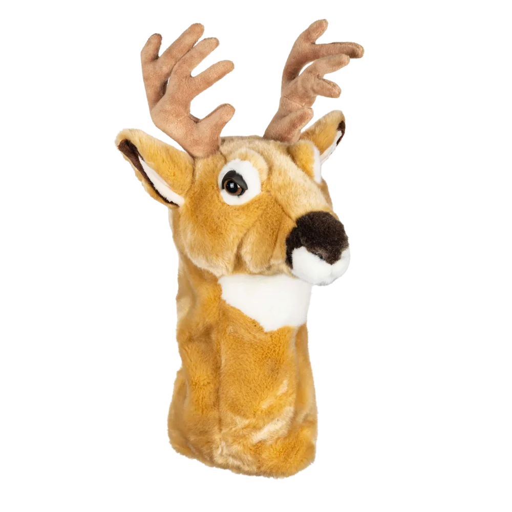 A deer-shaped golf club head cover.