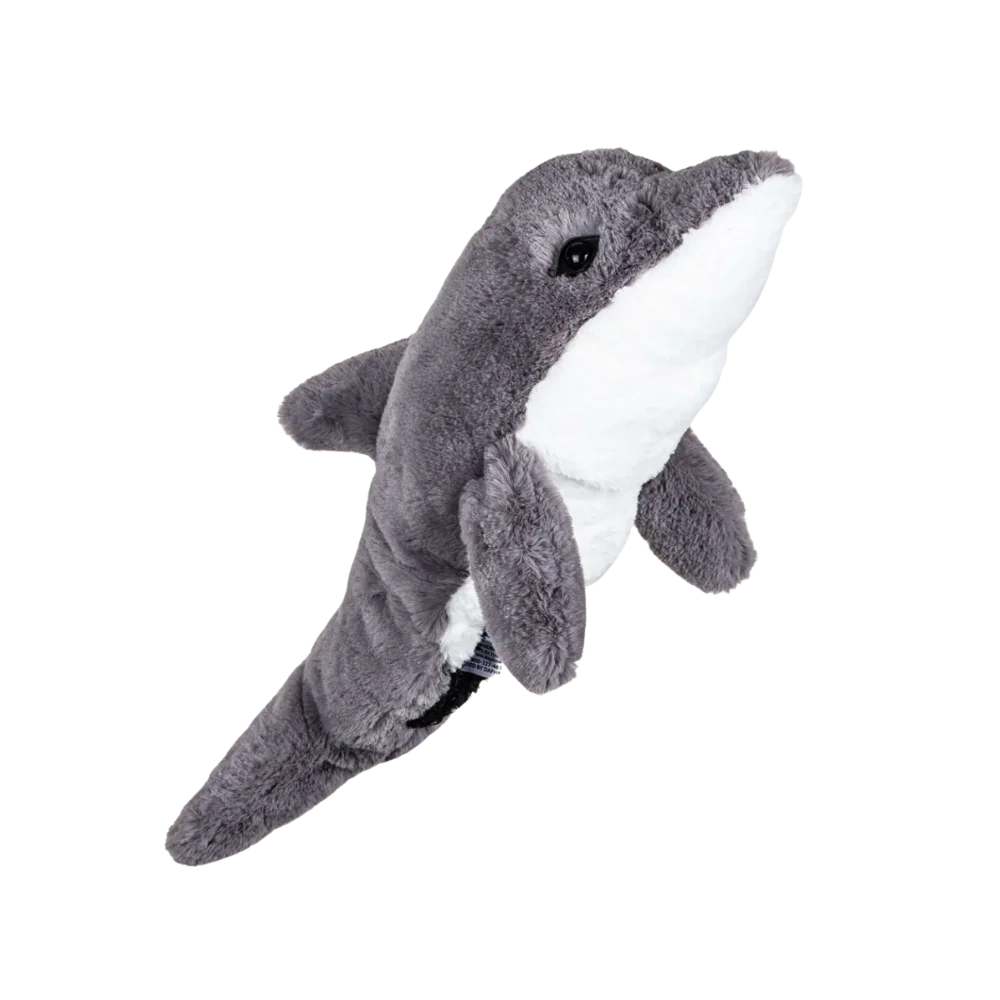 A dolphin-shaped golf club head cover.