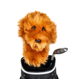 Golf club headcover shaped like a plush Doodle dog.