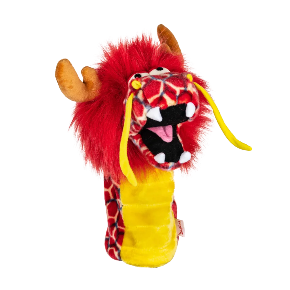 A dragon-shaped golf club head cover.