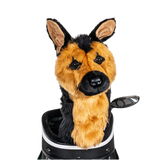 Golf club headcover shaped like a plush German Shepherd dog.