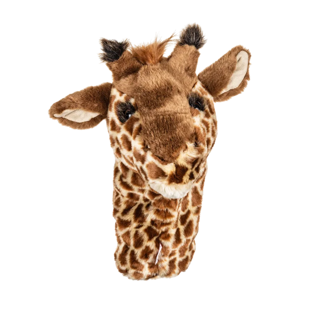 A giraffe-shaped golf club head cover.