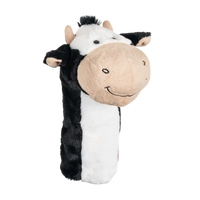 A cow-shaped golf club head cover.