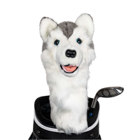 Golf club headcover shaped like a plush Husky dog.