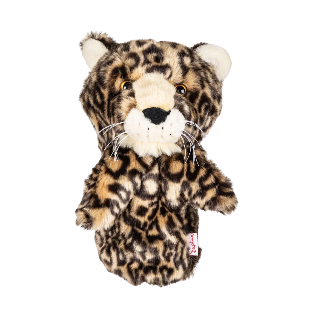 A leopard-shaped golf club head cover.