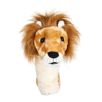 Plush golf head cover resembling a lion with brown and white fur, featuring a fluffy mane.