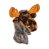 Plush golf head cover resembling a moose head with orange antlers and a furry brown neck.