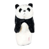 Plush golf head cover resembling a fluffy panda with black and white fur, featuring a friendly face and upright ears.