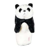 Plush golf head cover resembling a fluffy panda with black and white fur, featuring a friendly face and upright ears.