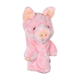 Plush golf head cover resembling a fluffy pig with pink fur, featuring a friendly face and upright ears.