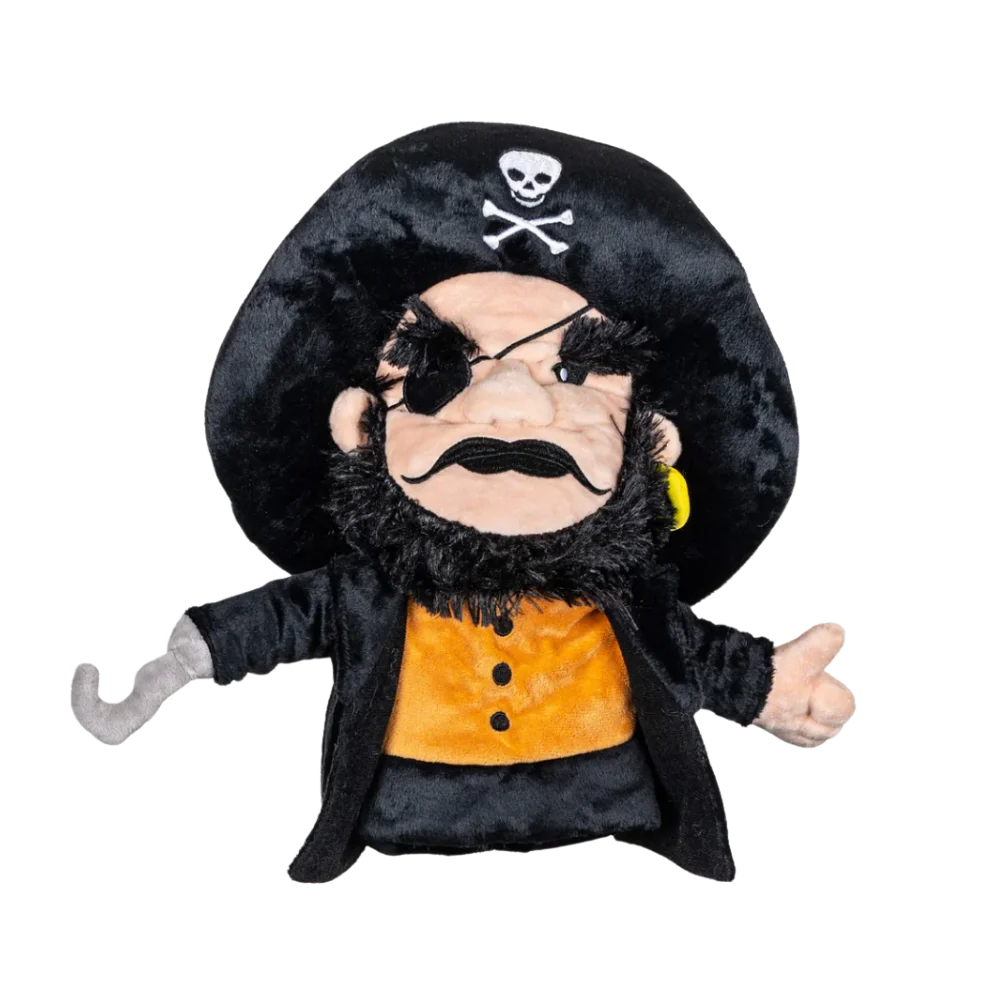 A pirate-shaped golf club head cover.