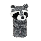 Plush golf head cover resembling a fluffy raccoon with gray fur, featuring a friendly face and upright ears.