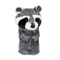 Plush golf head cover resembling a fluffy raccoon with gray fur, featuring a friendly face and upright ears.