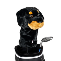 Golf club headcover shaped like a plush Rottweiler dog.