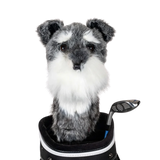 Golf club headcover shaped like a plush Schnauzer dog.