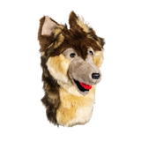 A wolf-shaped golf club head cover.