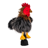 A golf club head cover shaped like a plush chicken.