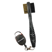 Champ Dual Brush showing bristles and attached retractable clip.