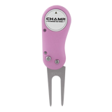 Pink Flix Lite divot tool with ball marker.