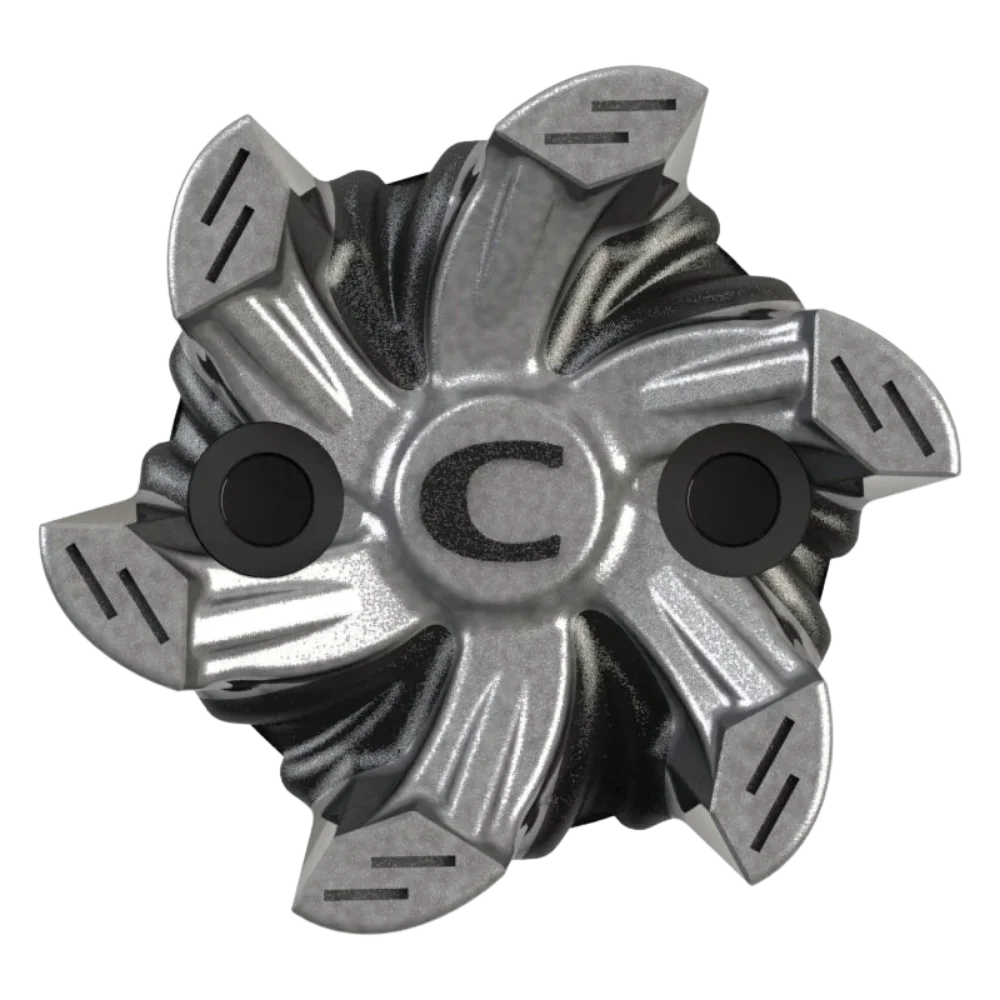 Front angle of silver and black Helix Golf Spike 