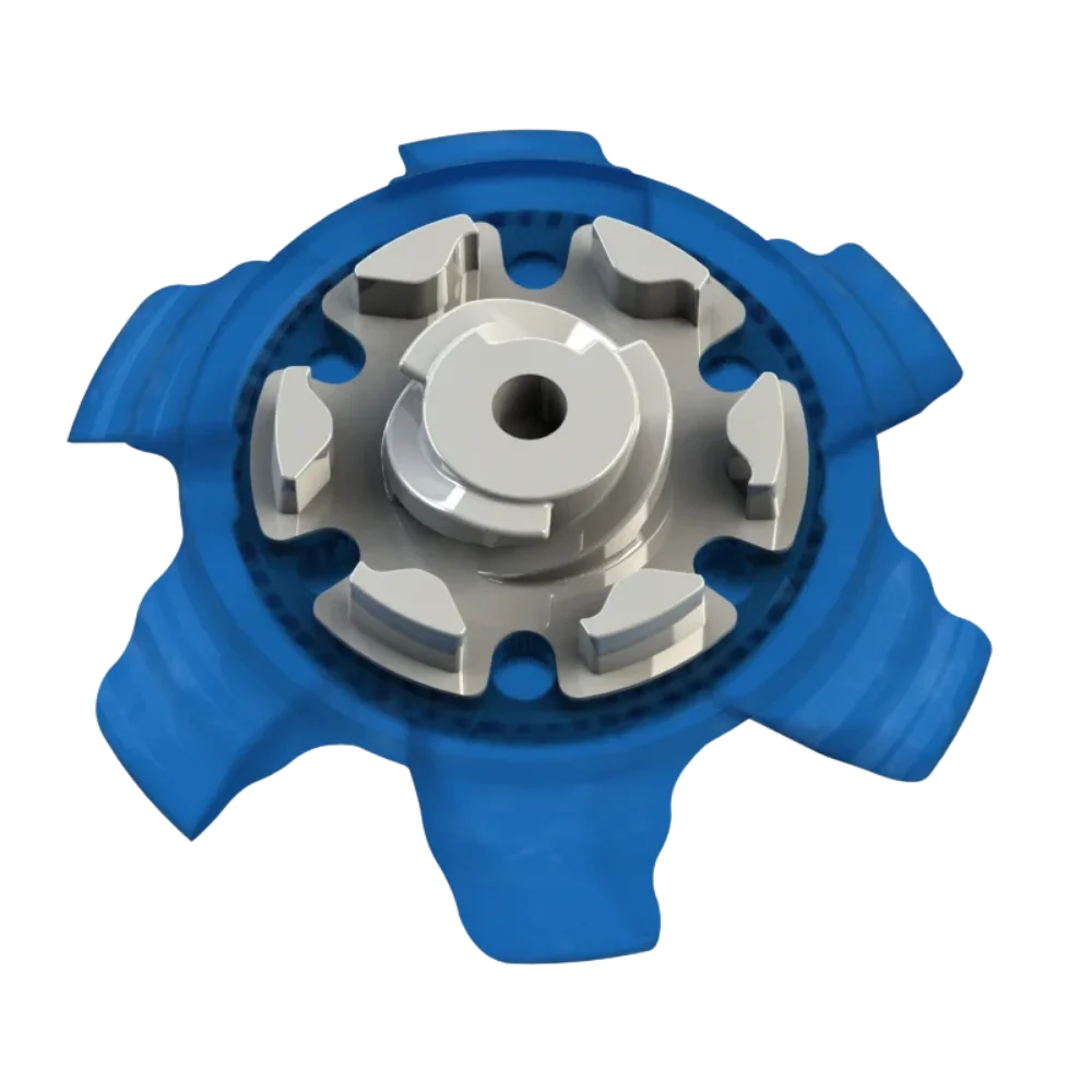 Back angle of blue Pivix Golf Spikes