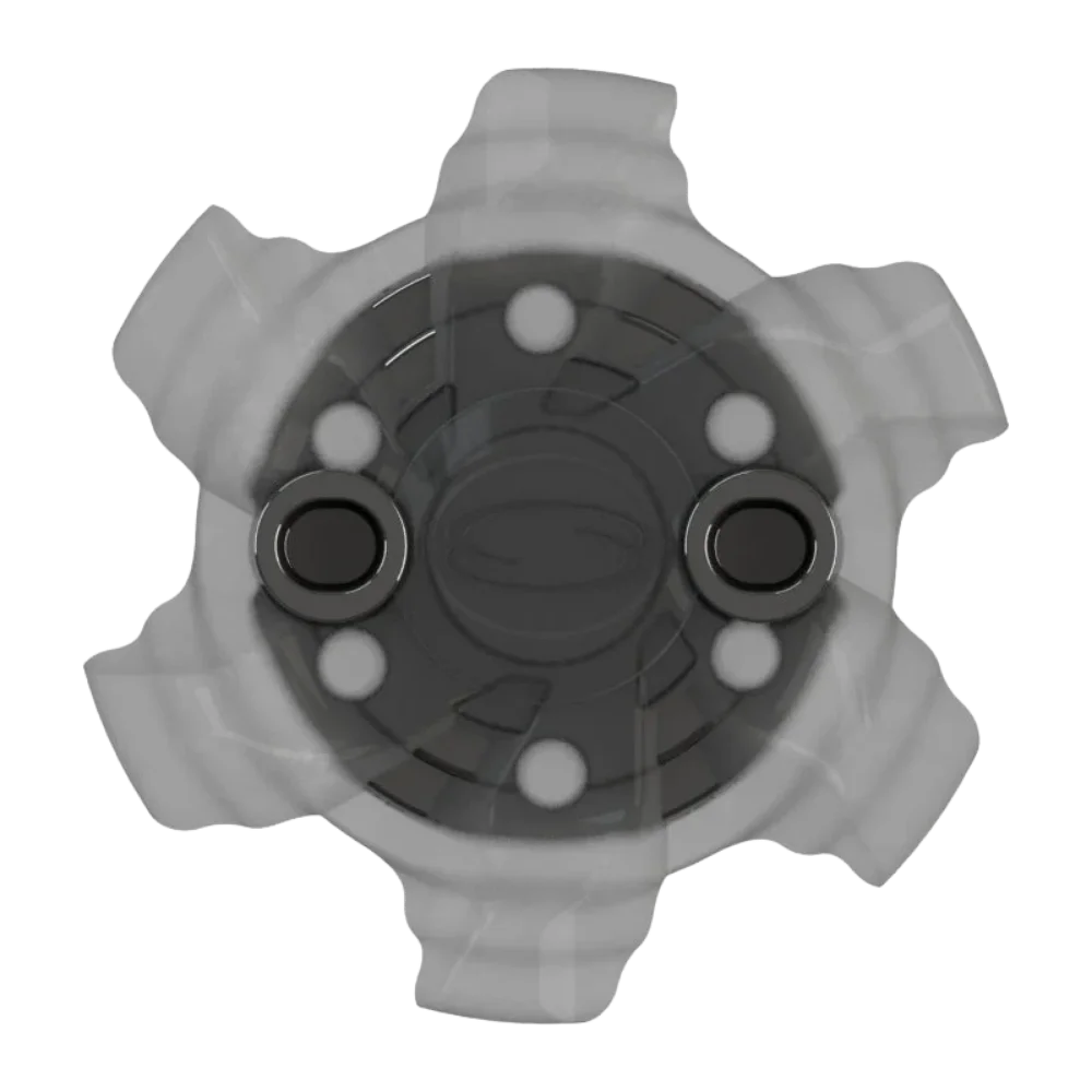 Front angle of the gray and black Pivix Golf Spikes