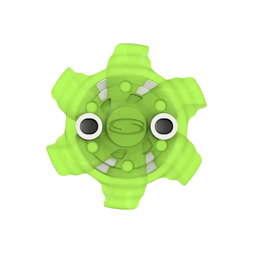 Front angle of green Pivix Golf Spikes