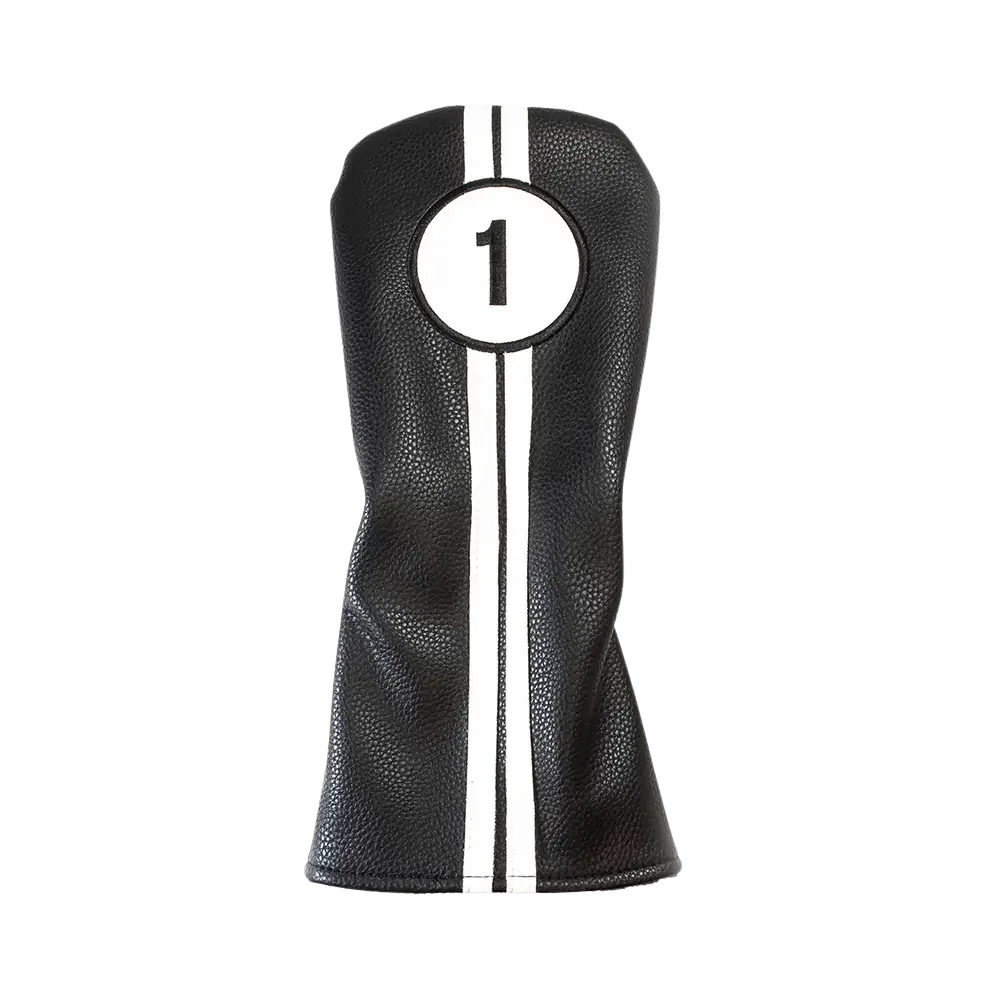 Black golf club head cover with number 1 on a white background