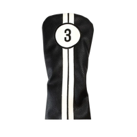 Black golf club head cover with number 3 and white stripes on a white background