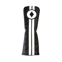 Black golf club head cover with white diamond design on a white background