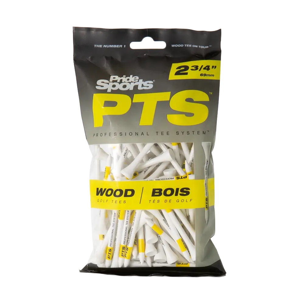 Package of Pride Sports PTS golf tees with a single tee.