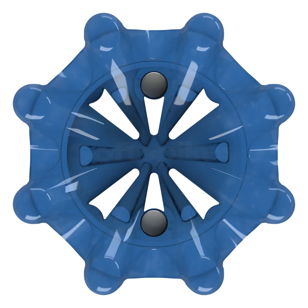 Front angle of blue Pulsar Golf Spikes