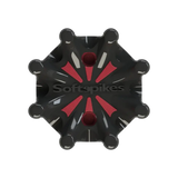 Front angle of black and red Pulsar Golf Spikes