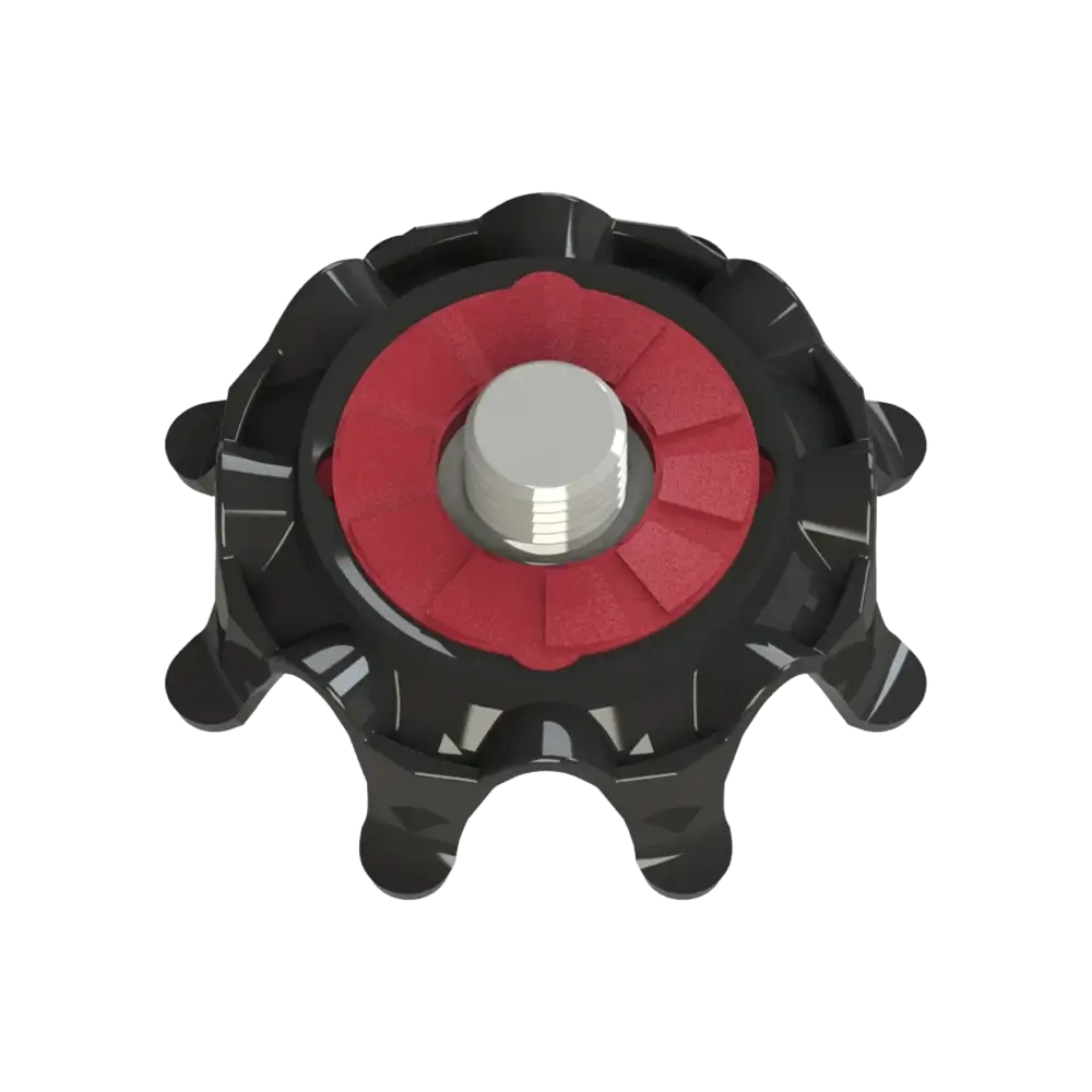 Back angle of black and red Pulsar Golf Spikes