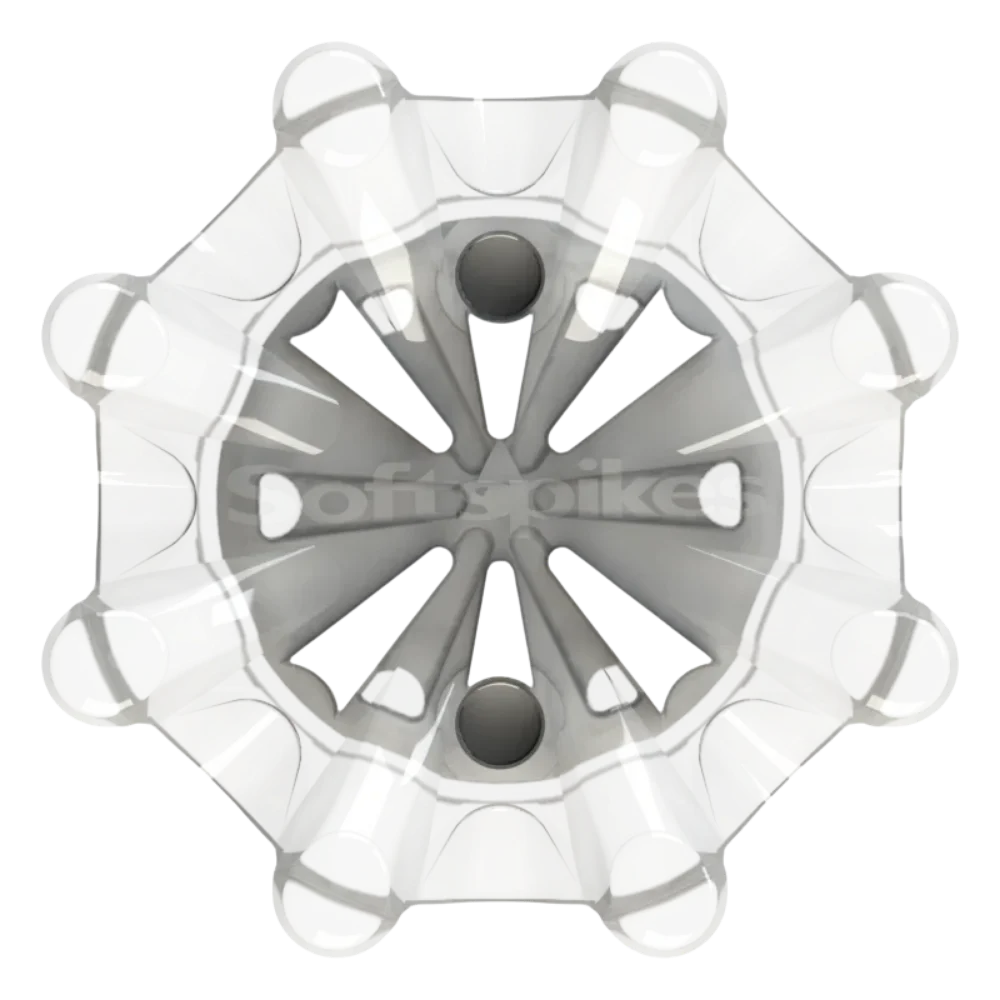 Front angle of white Pulsar Golf Spikes