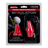 The red Pride Performance Simulator Golf Tee package, 7 tee sizes with mesh carry pouch.