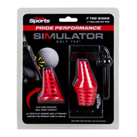 The red Pride Performance Simulator Golf Tee package, 7 tee sizes with mesh carry pouch.