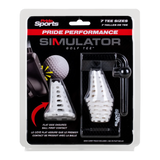 The white Pride Performance Simulator Golf Tee package, 7 tee sizes with mesh carry pouch.