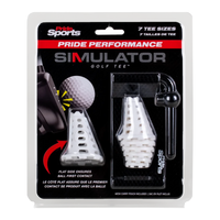 The white Pride Performance Simulator Golf Tee package, 7 tee sizes with mesh carry pouch.