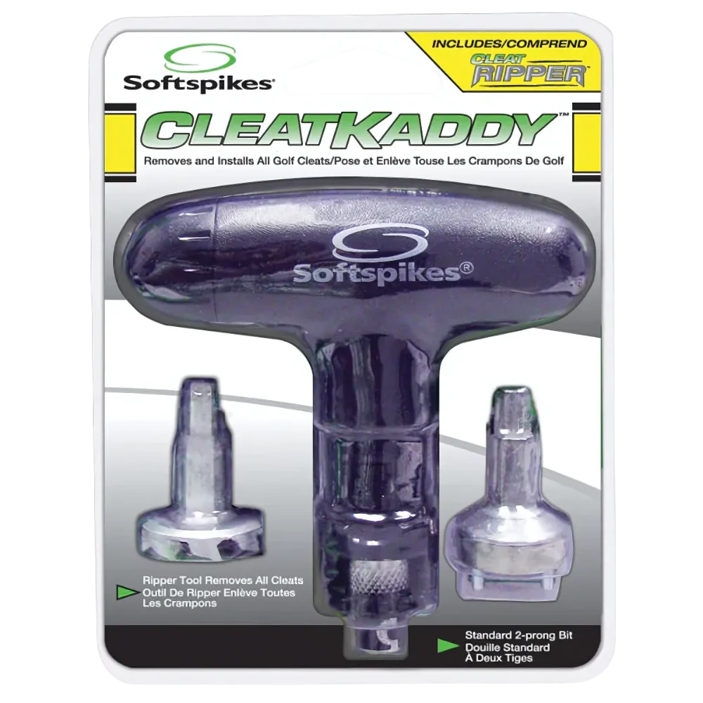 Softspikes CleatKaddy tool with two cleats on a white background