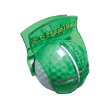Green golf ball alignment tool with 'Softspikes' branding on a white background