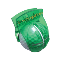Green golf ball alignment tool with 'Softspikes' branding on a white background
