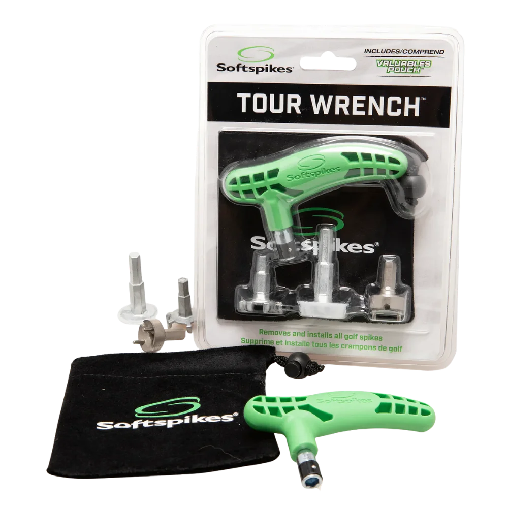 Softpikes tour wrench kit packaging and product laid out. 