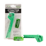 A green Softspikes Xtractor Wrench Kit with a two-prong insertion wrench and an additional tool, packaged for easy spike removal and installation.