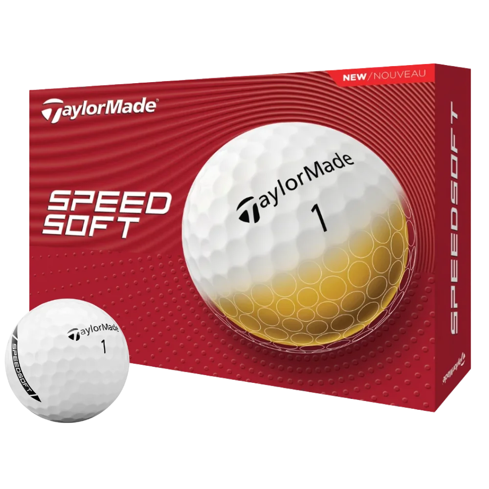 TaylorMade Speed Soft golf ball with packaging on a white background