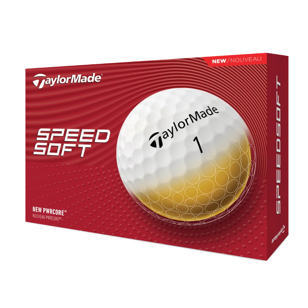 TaylorMade Speed Soft golf ball packaging on a white background