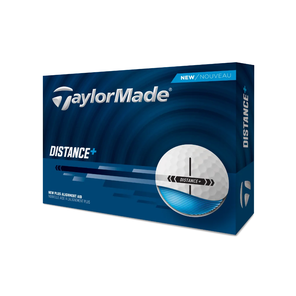 TaylorMade Distance+ golf ball packaging on a white background